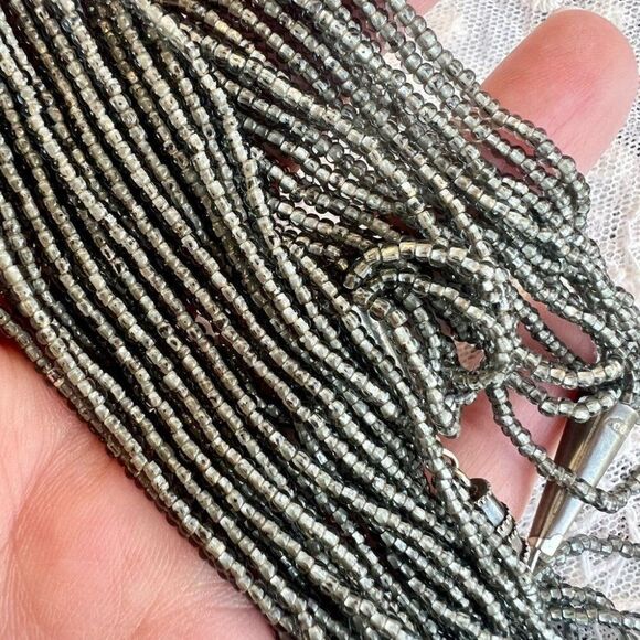 Vintage Grey Glass Seed Bead Multi-strand Necklace - Picture 3 of 7